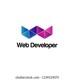 W letter alphabet created using triangles vector logo design symbol