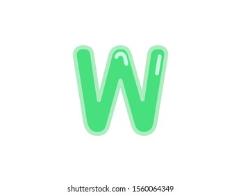 W letter alphabet green candy jelly glossy vector isolated on white background 