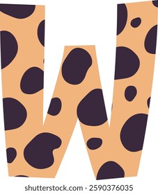 W Letter Alphabet With Leopard Skin Pattern Vector Illustration