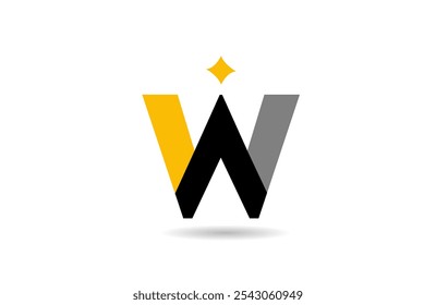 W letter alphabet logo icon design with yellow star and black color for business and company