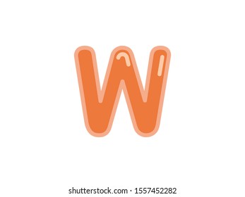 W letter alphabet orange candy jelly glossy vector isolated on white background 