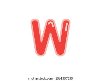 W letter alphabet red candy jelly glossy vector isolated on white background 