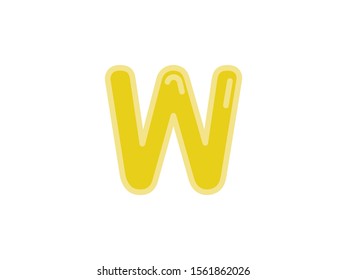 W letter alphabet yellow gold amber candy jelly glossy vector isolated on white background 