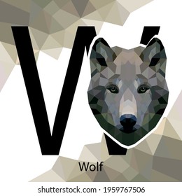 W letter animals set. English alphabet. Wolf Vector illustration. Colorful polygonal style. Wolf