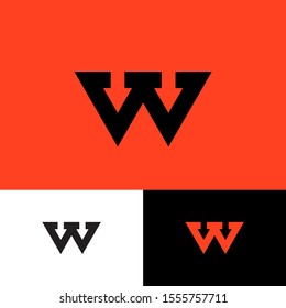 W letter with  arrows. W flat monogram. W logo and direction. White monogram on an different backgrounds. Typography. Lettering design.