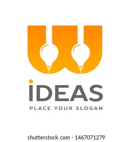 W Letter with bulb lamp vector logo template. This graphic suitable for idea. 