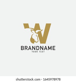 W letter with bull horn logo initial logotype icon vector in elegant simple style