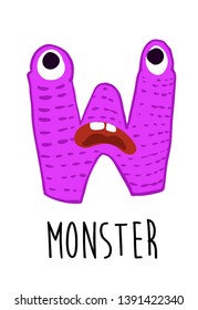 W letter cartoon character cute monster illustration vector