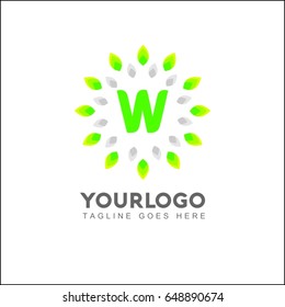 W Letter Circle Leaf Logo Design Template Element. Herbal Brand Identity.