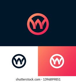 W letter in a circle. W monogram like ribbon. Web, UI icon. Identity. 