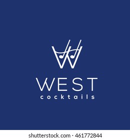 W letter cocktail bar vector logo template