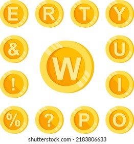 W, letter, coin color icon in a collection with other items