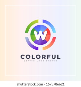 w letter colorful logo archer target style isolated in the circle shape. Vector design template elements for your Brand or company identity.