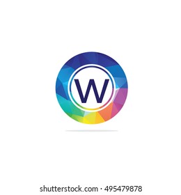 W Letter colorful logo in the hexagonal. Polygonal letter W