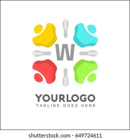 W letter colorful people vector logo template. Creative Brand Identity Design. You can use in the dance, yoga ,sport and other organization concept of pattern.