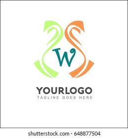 W letter colorful tape logo, Twisted Infinity brand identity, square Ribbon logotype, wind icon.