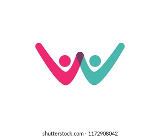 W letter community care Logo template vector icon