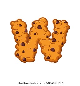 W letter cookies. Cookie font. Oatmeal biscuit alphabet symbol. Food sign ABC
