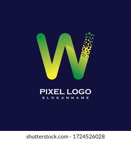 W Letter Creative Logo Design with Digital Pixels gradient Colors