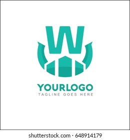 W letter creative logo. Real estate icon design for business visual identity. Illustration city, house and skyscraper.