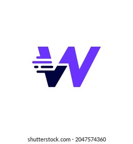 W Letter Dash Lowercase Tech Digital Fast Quick Delivery Movement Blue Logo Vector Icon Illustration