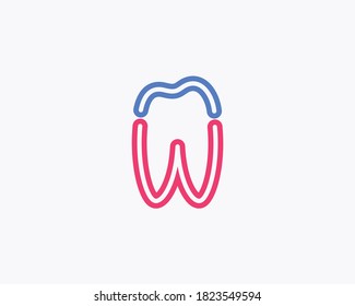 W letter for dentistry, a simple lines shaped tooth .