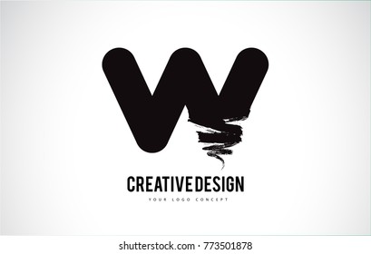 W Letter Design Brush Paint Stroke. Letter Logo with Black Paintbrush Stroke.