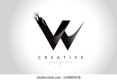 W Letter Design with Brush Stroke and Modern 3D Look Vector Illustration.