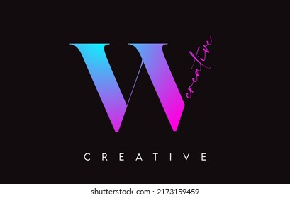 W Letter Design With Creative Cut And Serif Font In  Purple Blue Colors Vector Illustration.