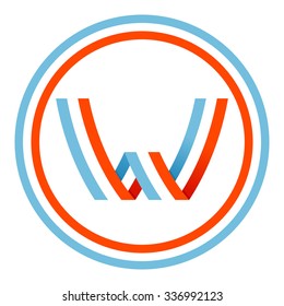 W letter design template. This letter can be used for a sports team identity. Also, it can be a red-white-blue colors ribbon flag.