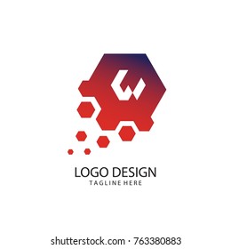W Letter Design Vector With Hexagon