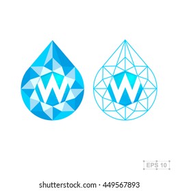W letter with diamond,vector crystal modern water drop logo