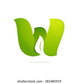 W letter eco logo, negative space volume icon