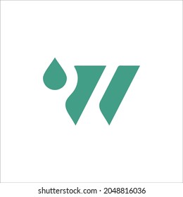 W letter eco logo, water drop negative space volume icon