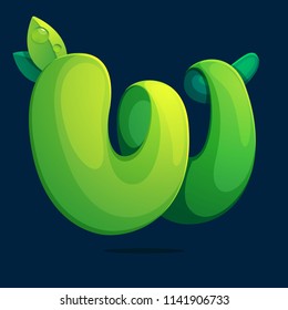 W letter ecology logo from a twisted green leaves. Font style, vector design template elements for your application or corporate identity.