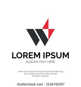 W Letter and Electrical Bolt Logo Design Premium Vector