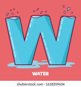 W letter filled with water vector illustration. learning, education design concept