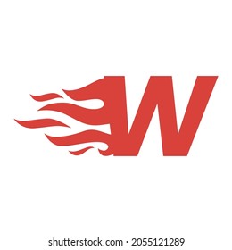 w letter fire flame hot uppercase logo vector icon illustration
