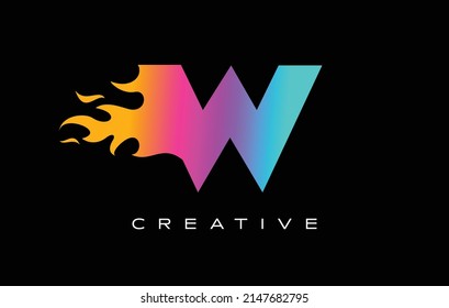 W Letter Flame Logo Design. Fire Logo Lettering Concept Vector in Rainbow Vibrant Colors