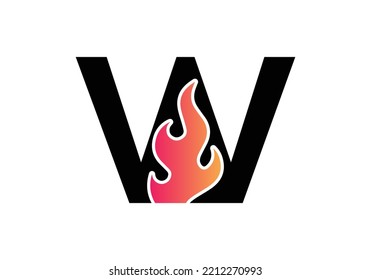 Diseño del logotipo de flama de letra W. Ilustración del vector de concepto de logotipo de incendio.
