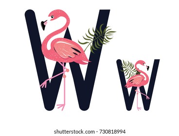 W Letter Flamingo Vector