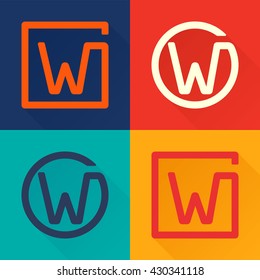 W letter flat logo in circle and square. 