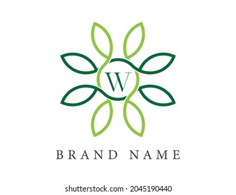 W Letter with Flower logo. Vector logo template