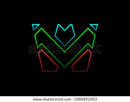 W letter font, vector design logo. Dynamic, rgb split-color, red, green, blue on black background. Eps10 illustration