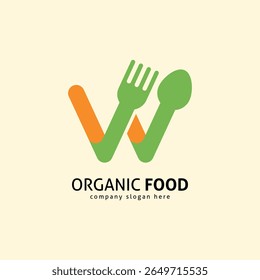 W Letter Food Logo. Abstract Fork Monogram Symbol for Restaurant and Organic Meal Brand.