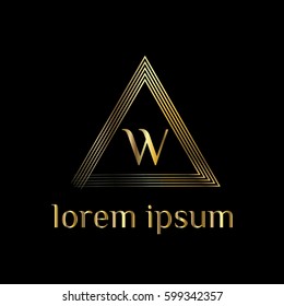 W letter golden vector logo template. Triangle frame