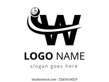 W Letter with Golf Sports Logo Template Design. Hockey Sport Academy Sign, Club Symbol. business, and company identity