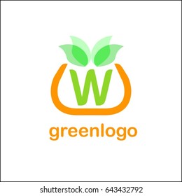 W letter green identity. Tree leaf vector logo design, eco-friendly concept.