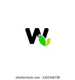 W letter with green leaf vector logo design