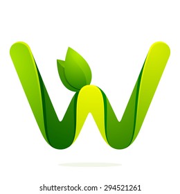 W letter with green leaves eco logo, volume icon. Vector design template elements an icon for your ecology application or company